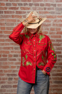 Women's Red Porter Wagoner Embroidered Western Shirt