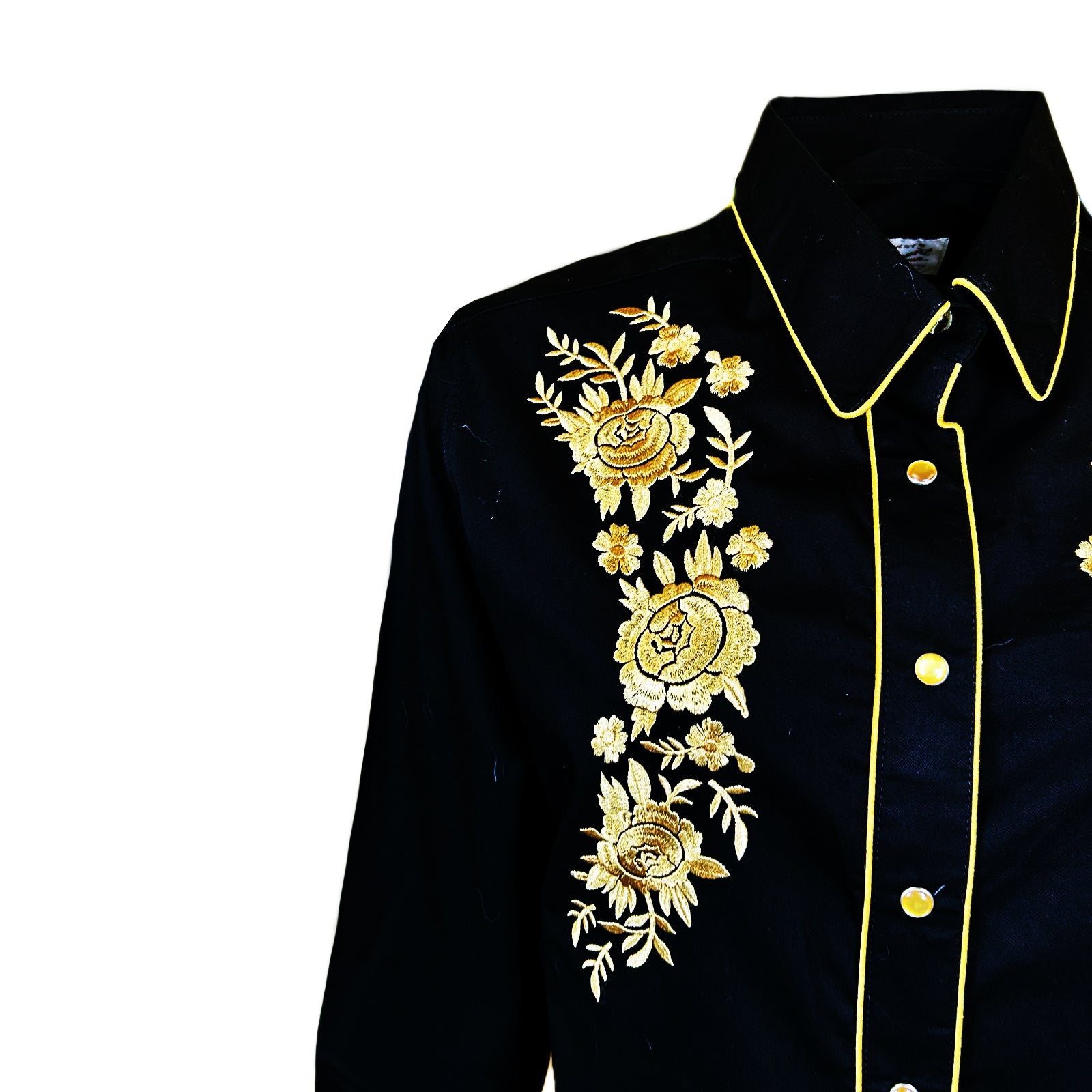 Women's Vintage Black Cascading Floral Embroidered Western Shirt