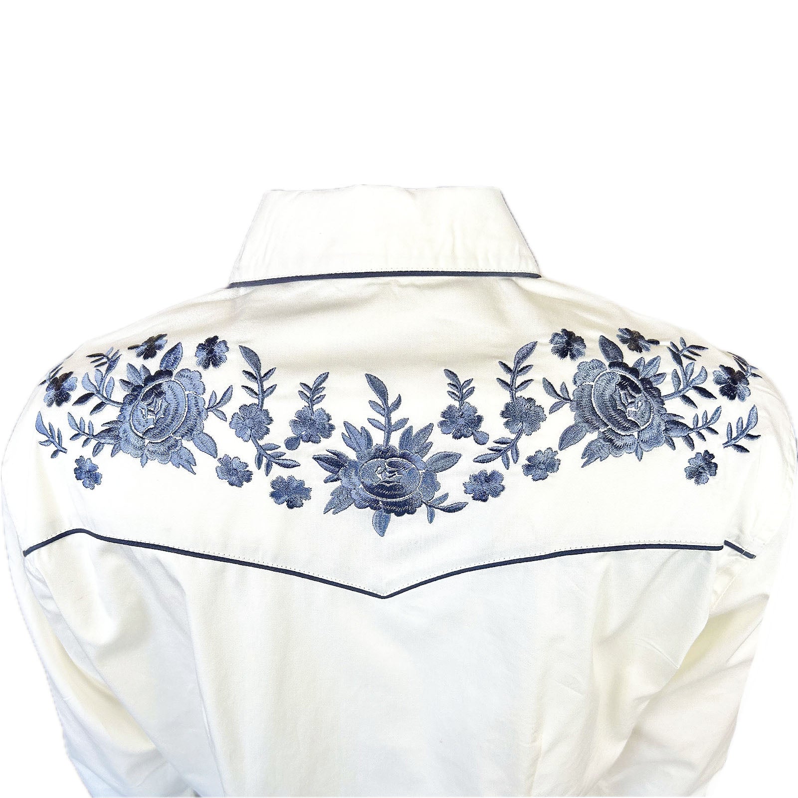 Women's Vintage Ivory Cascading Floral Embroidery Western Shirt