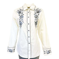 Women's Vintage Ivory Cascading Floral Embroidery Western Shirt