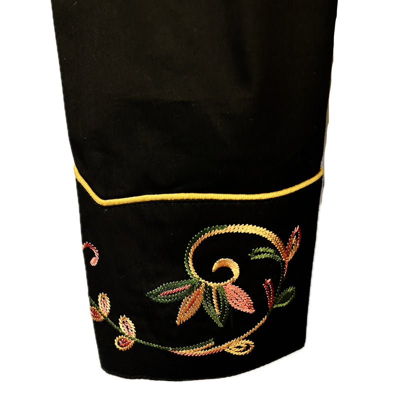 Women's Black Vintage Variegated Floral Embroidery