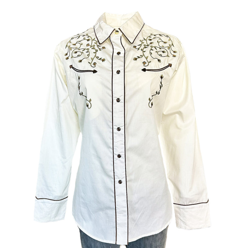 Women’s Rhinestones & Scrolls Embroidery Western Shirt in Ivory