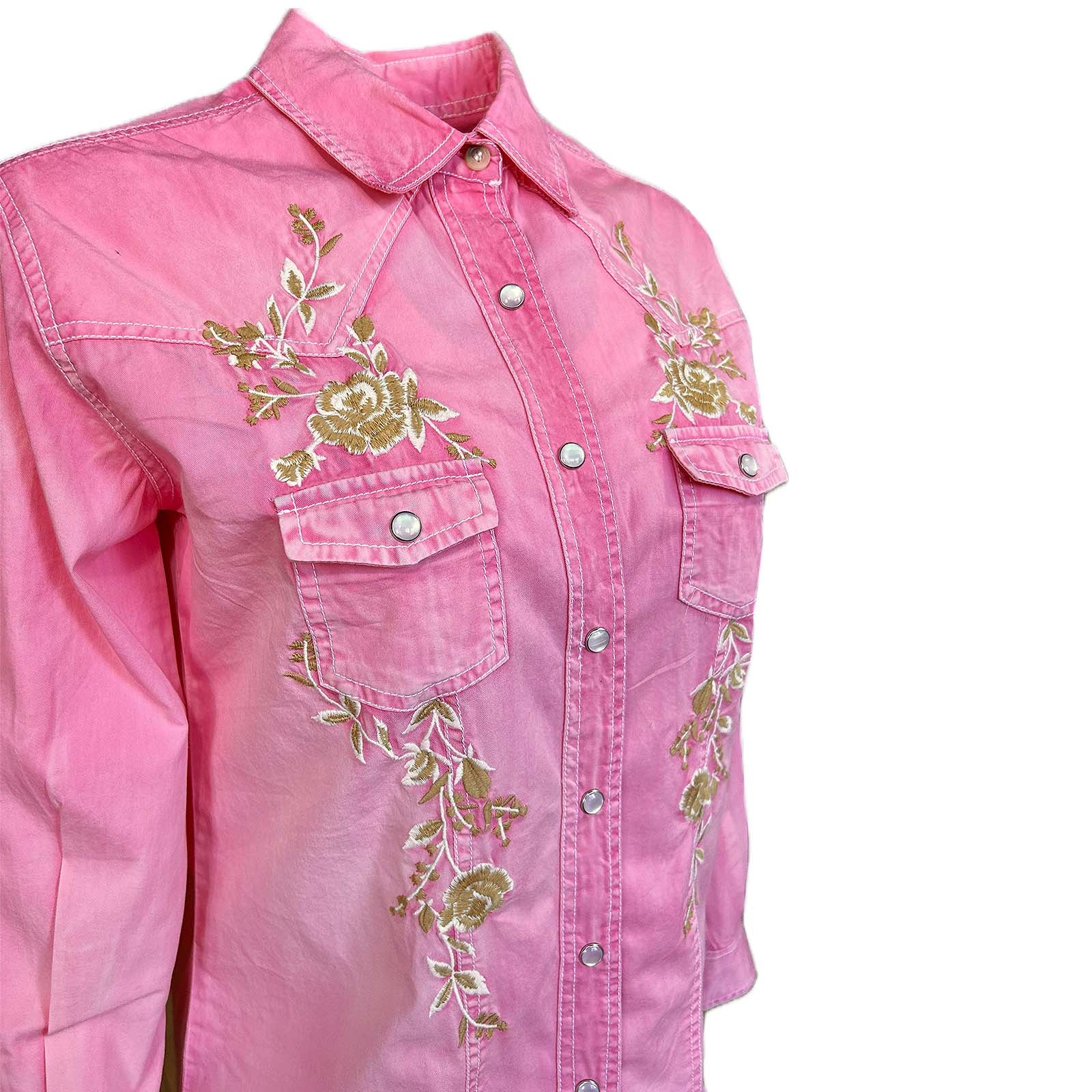 Womens Soft Pink Floral Embroidered Western Shirt Rockmount