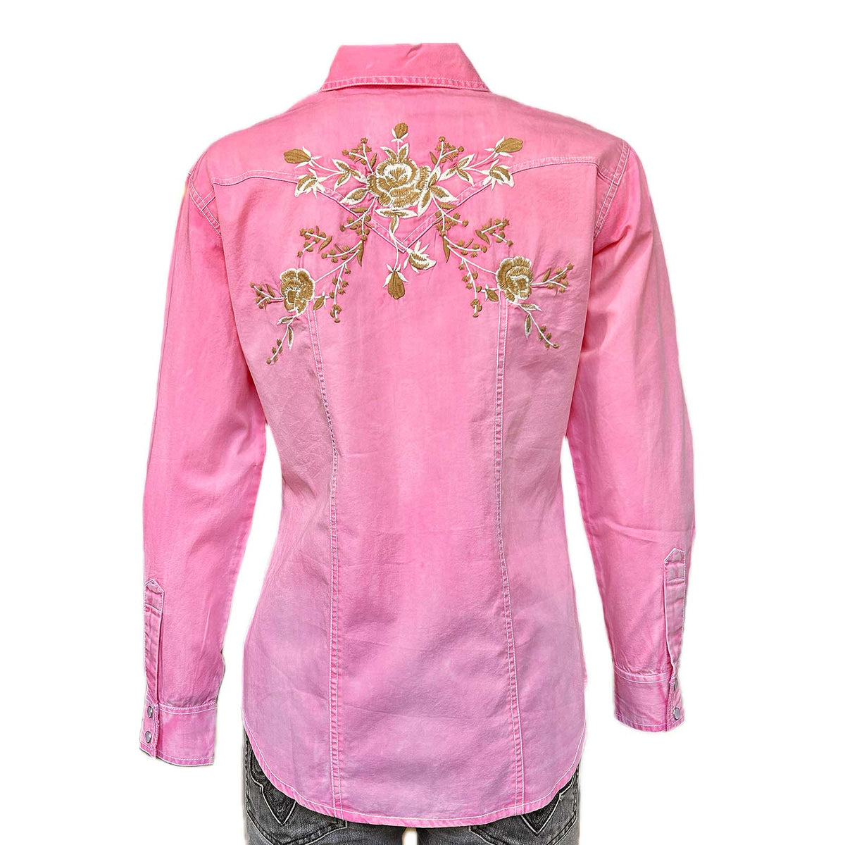 Women's Soft Pink Floral Embroidered Western Shirt