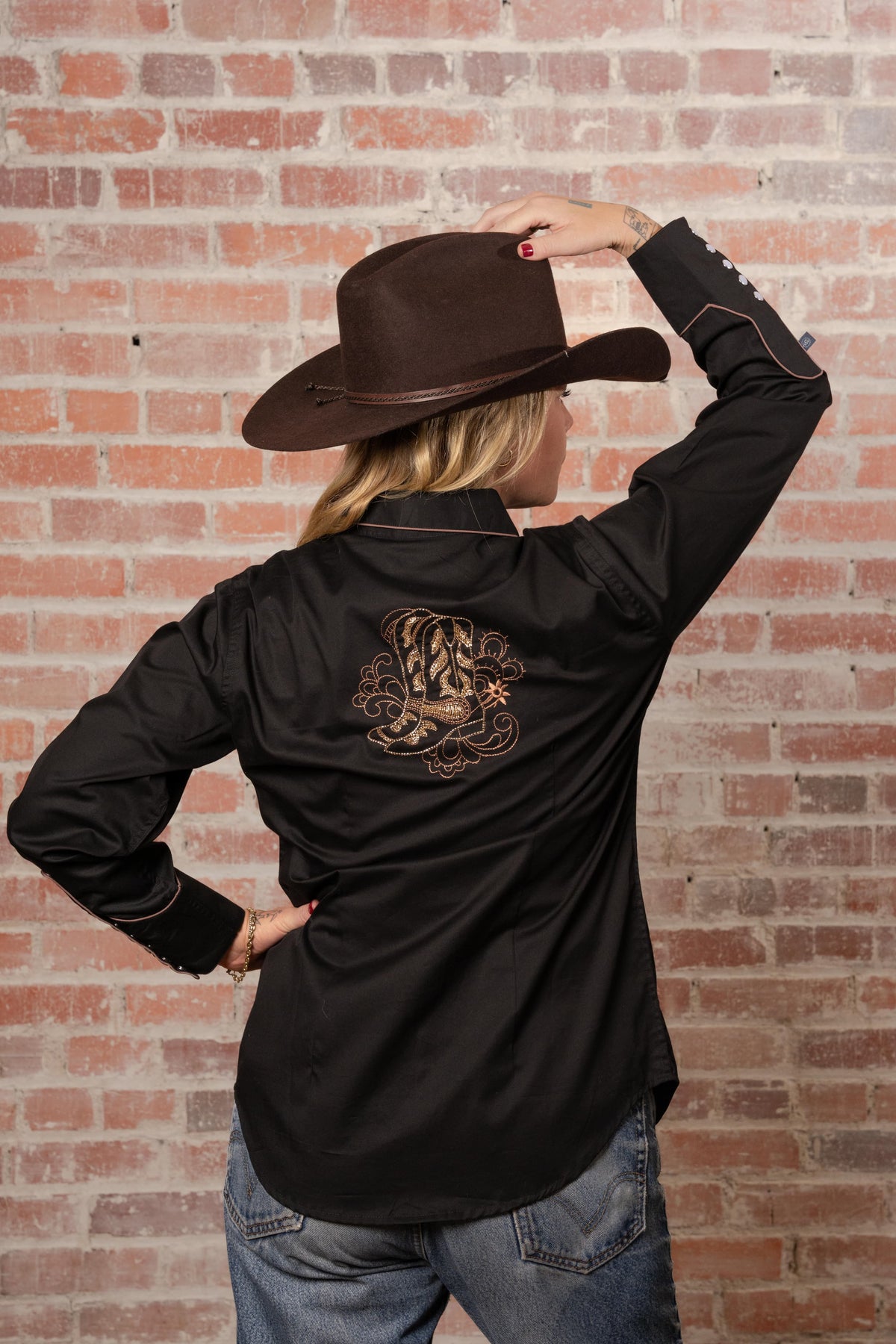 Women’s Black Boot Embroidered Western Shirt