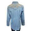 Women’s Vintage Denim Western Shirt with Floral Embroidery