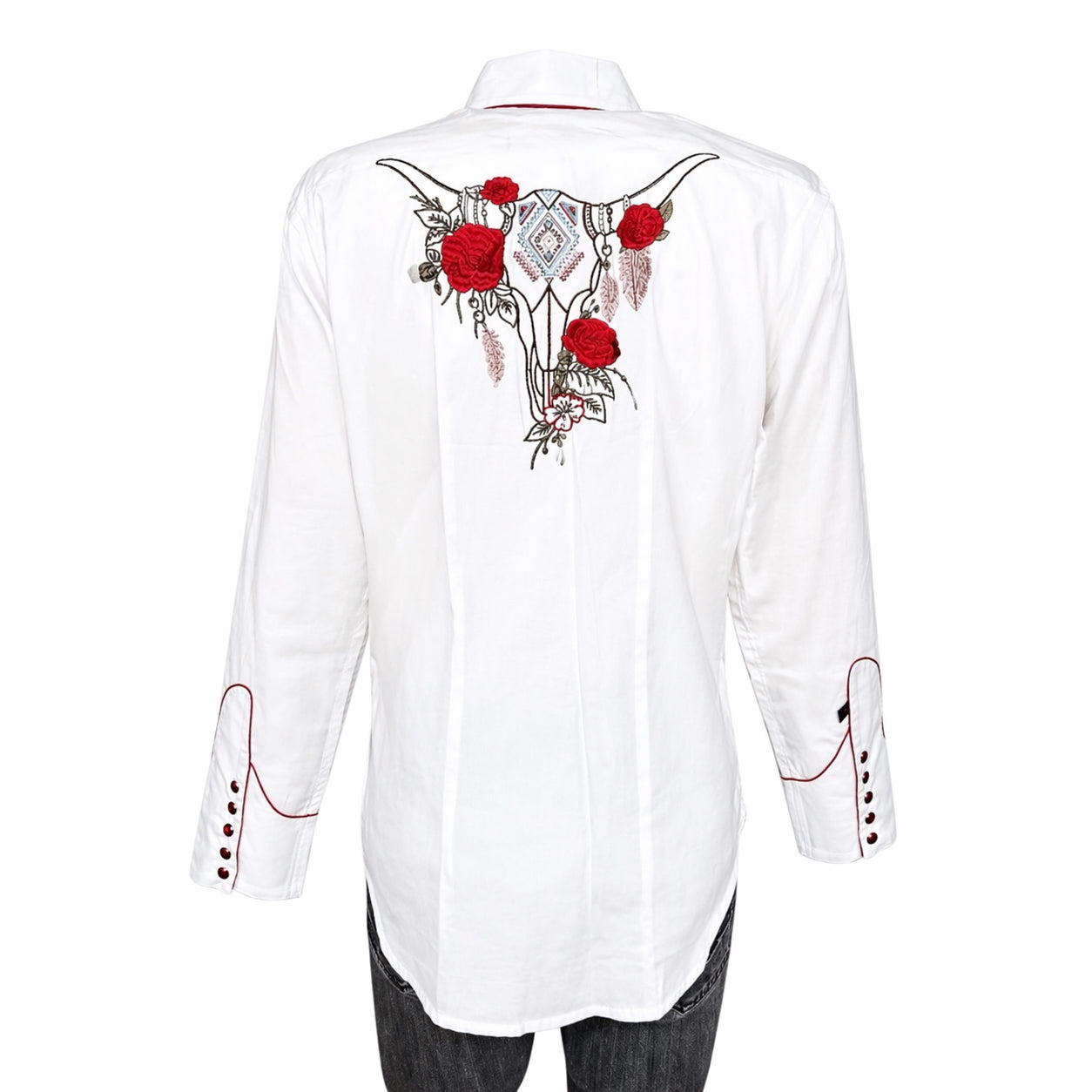 Women's Ivory Red Roses and Steerhead Embroidered Western Shirt