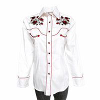 Women's Ivory Red Roses and Steerhead Embroidered Western Shirt