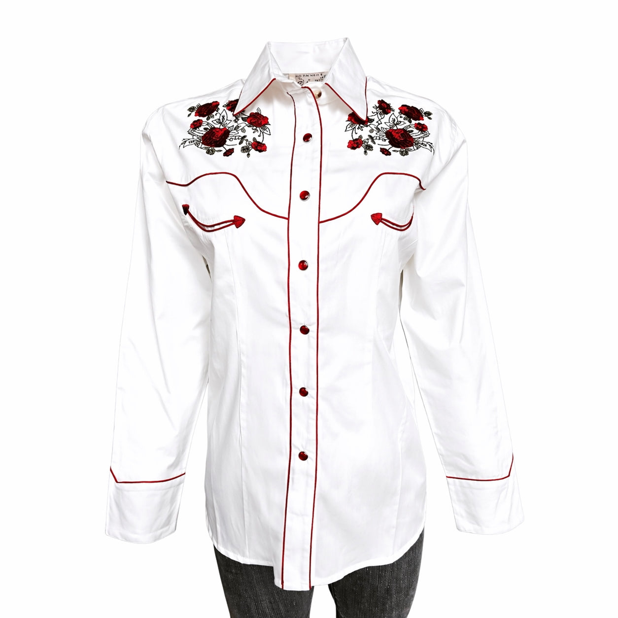 Women's Ivory Red Roses and Steerhead Embroidered Western Shirt