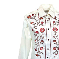 Women’s Vintage Ivory Thistle Floral Embroidery Western Shirt