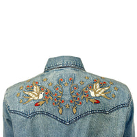 Women's Flying Swallows Embroidered Denim Western Shirt Dress
