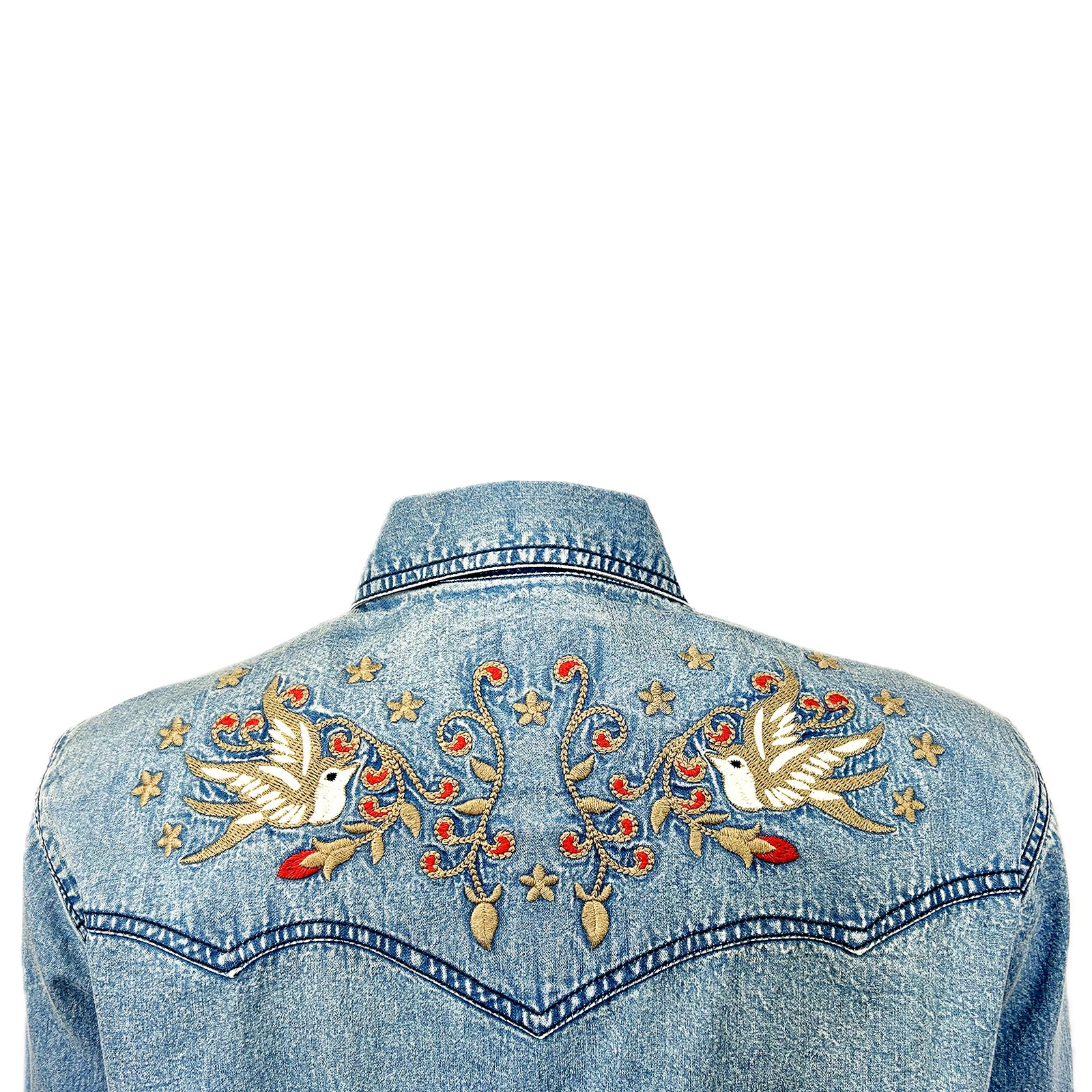 Women's Flying Swallows Embroidered Denim Western Shirt Dress - XL Women's Flying Swallows Embroidered Denim Western Shirt Dress - XL