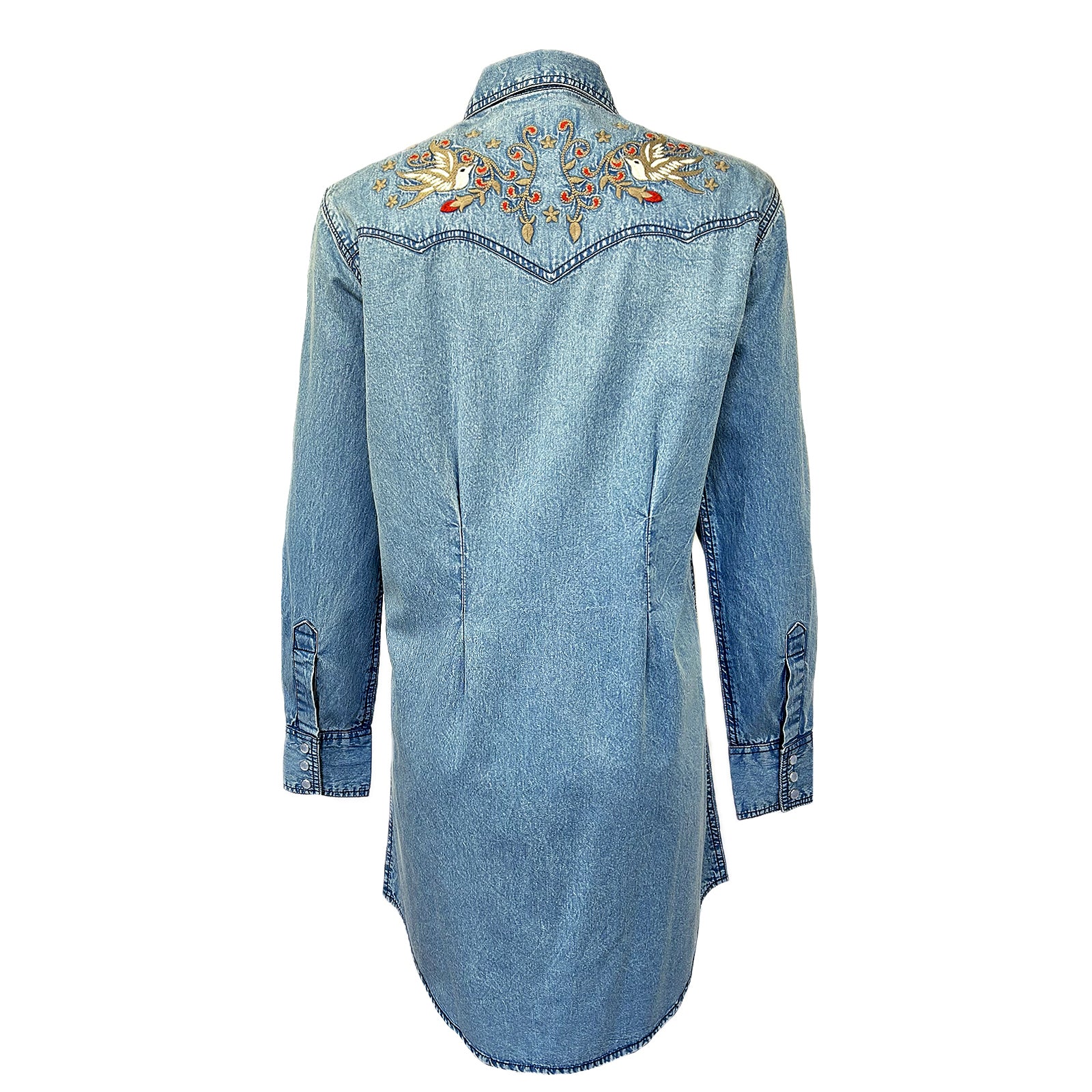 Women's Flying Swallows Embroidered Denim Western Shirt Dress - XL Women's Flying Swallows Embroidered Denim Western Shirt Dress - XL