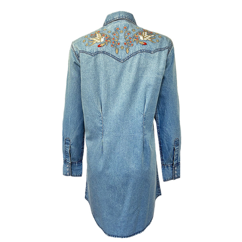 Women's Flying Swallows Embroidered Denim Western Shirt Dress - XL Women's Flying Swallows Embroidered Denim Western Shirt Dress - XL