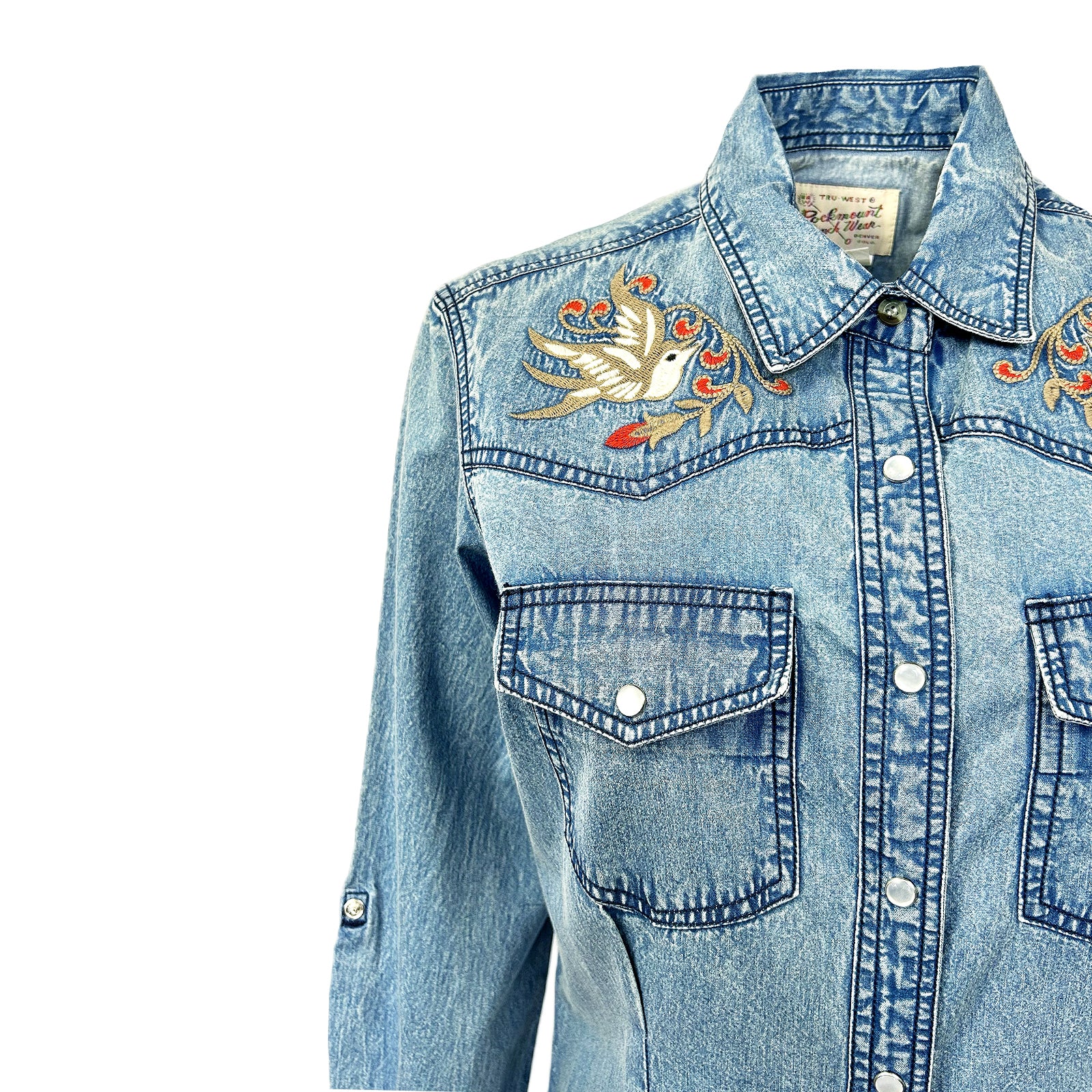 Women's Flying Swallows Embroidered Denim Western Shirt Dress - XL Women's Flying Swallows Embroidered Denim Western Shirt Dress - XL