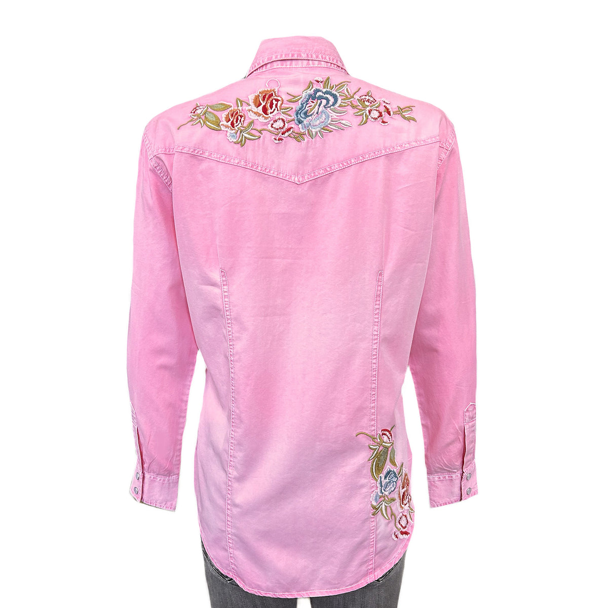 Women's Pink Floral Embroidered Western Shirt