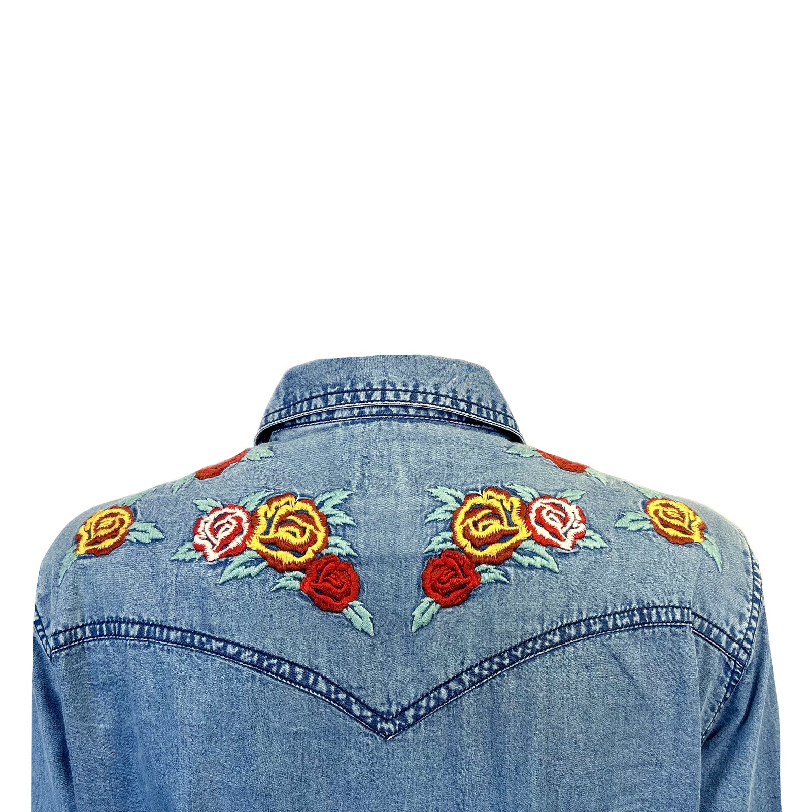 Women's Floral Embroidered Denim Western Shirt Dress