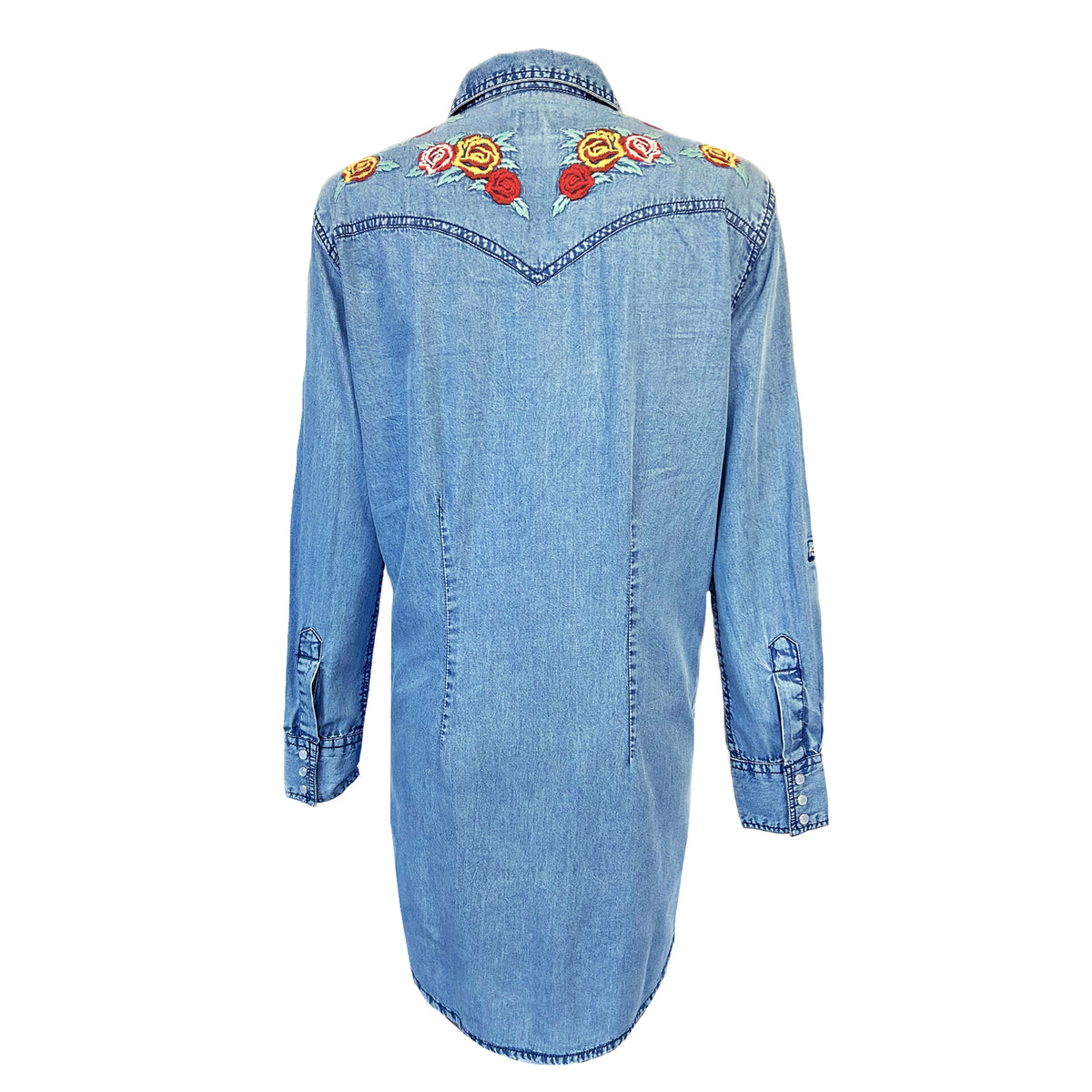 Women's Denim Shirt Dress with Floral Embroidery