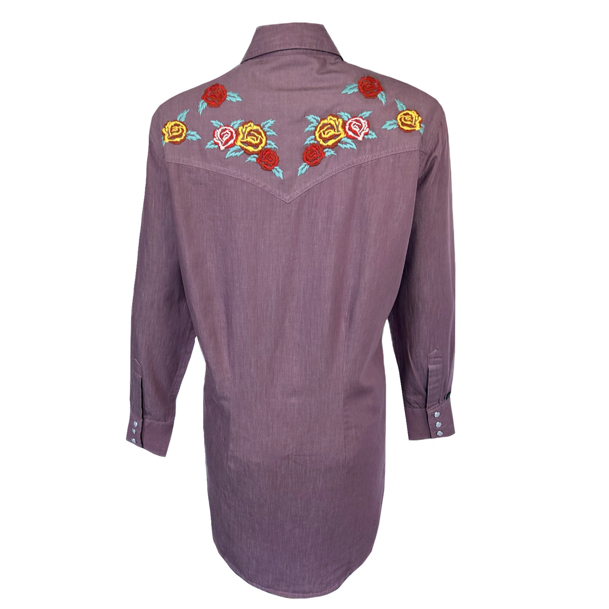 Women's Lavender Denim Western Dress with Floral Embroidery