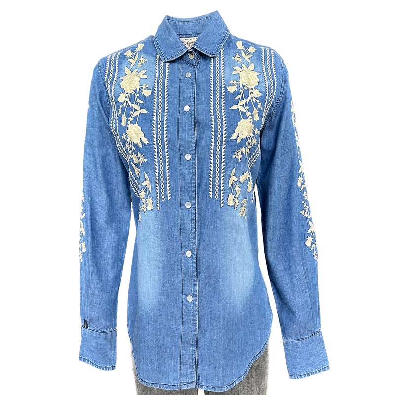 Women's Denim Boho Floral Embroidery Western Shirt