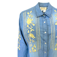 Women's Denim Boho Floral Embroidery Western Shirt