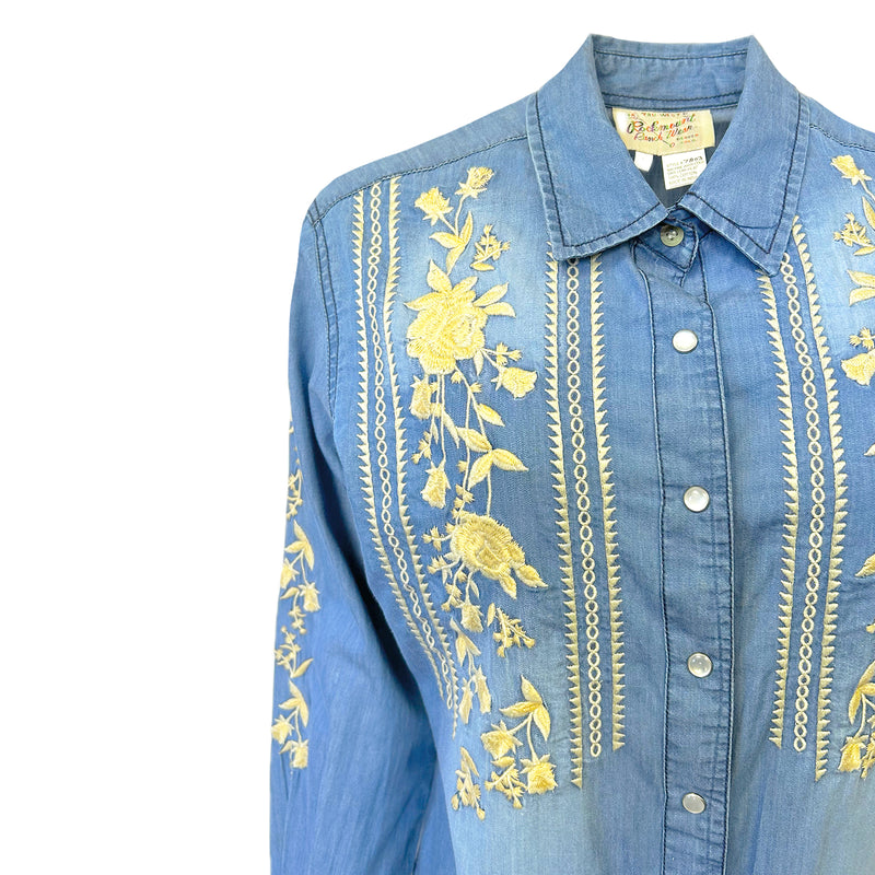 Women's Denim Boho Floral Embroidered Western Shirt