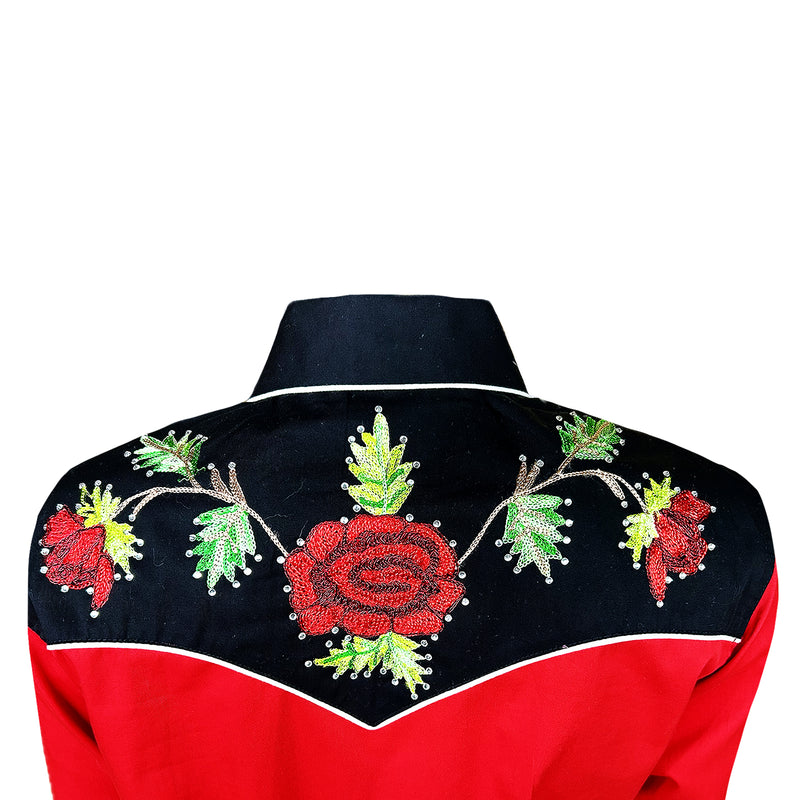 Women's Vintage 2-Tone Red Roses Embroidered Western Shirt