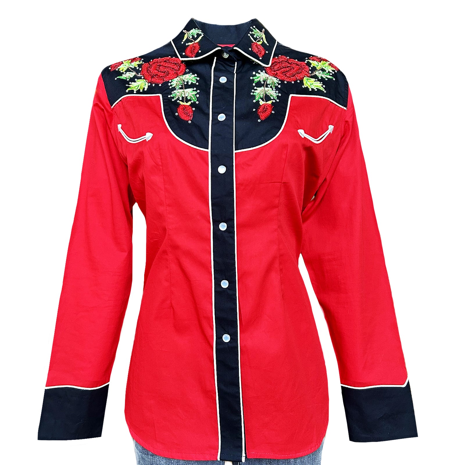 Women's Vintage 2-Tone Red Roses Embroidered Western Shirt - S Women's Vintage 2-Tone Red Roses Embroidered Western Shirt - S