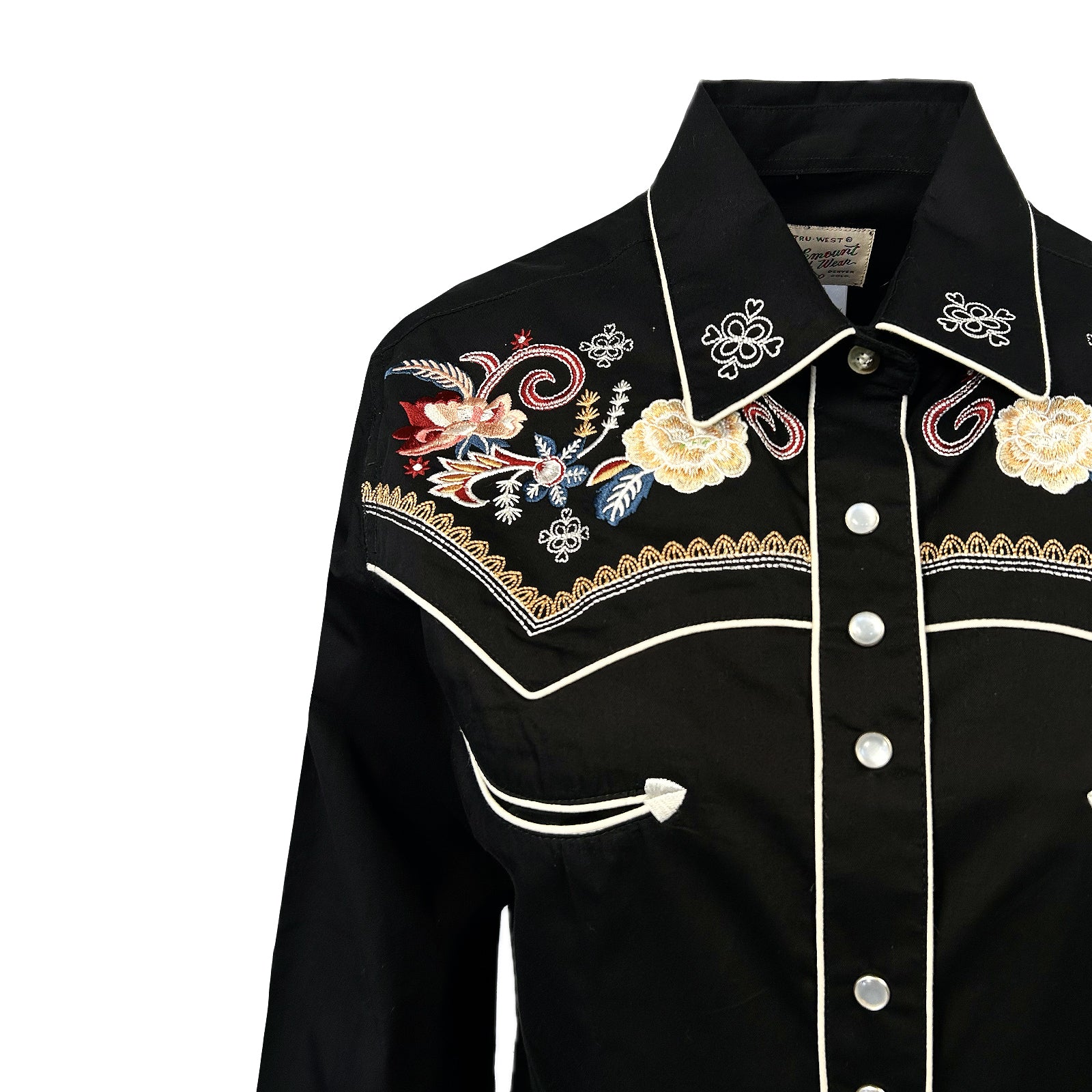 Rockmount Women's Vintage Black Floral & Stars Embroidery Western Shirt