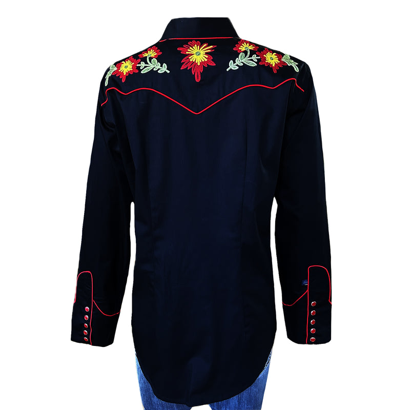 Women's Black Vintage Floral Embroidered Western Shirt