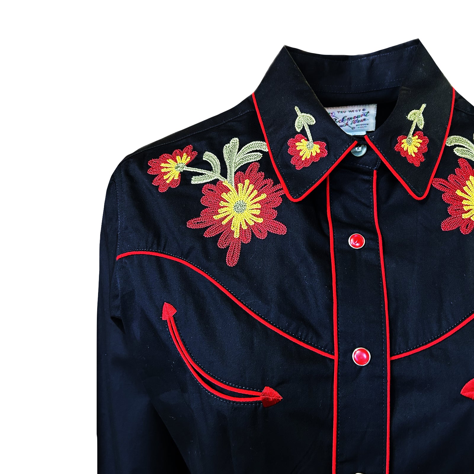 Rockmount Women's Black Floral Embroidery Cotton Gabardine Western