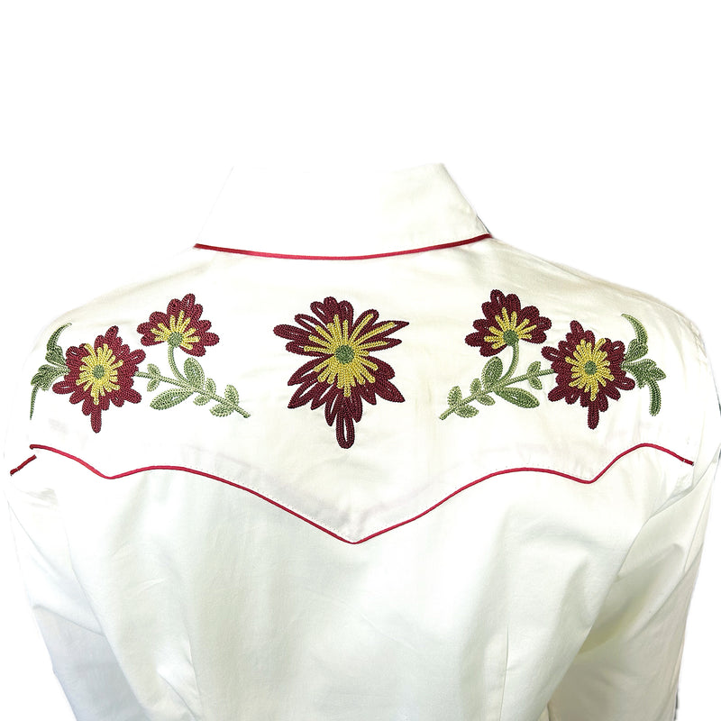 Women's Ivory Vintage Floral Embroidered Western Shirt