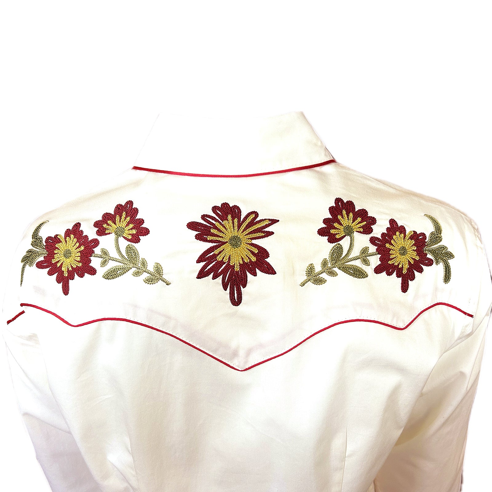 Women's Ivory Vintage Floral Embroidered Western Shirt
