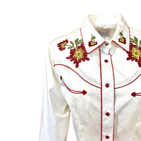 Women's Ivory Vintage Floral Embroidered Western Shirt