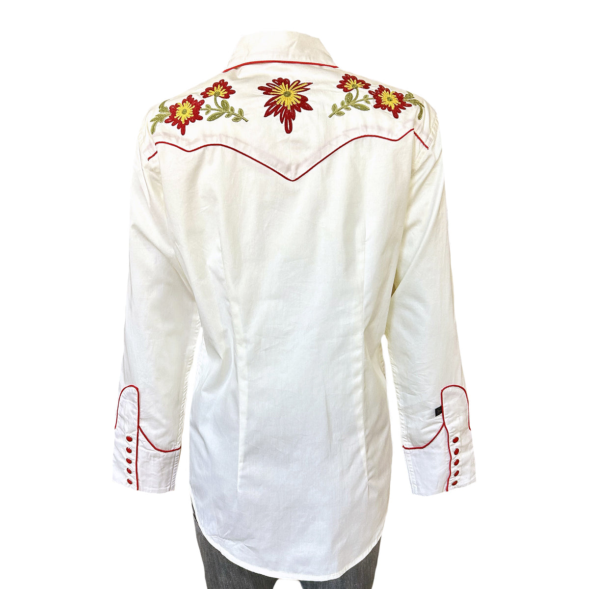 Women's Vintage Ivory Floral Embroidered Western Shirt