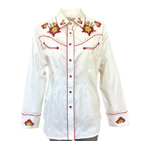 Women's Vintage Ivory Floral Embroidered Western Shirt