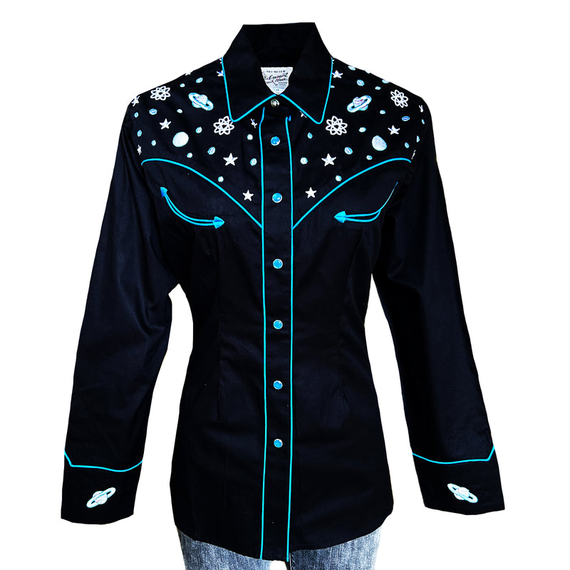 Women's Out of This World Embroidered Black Western Shirt