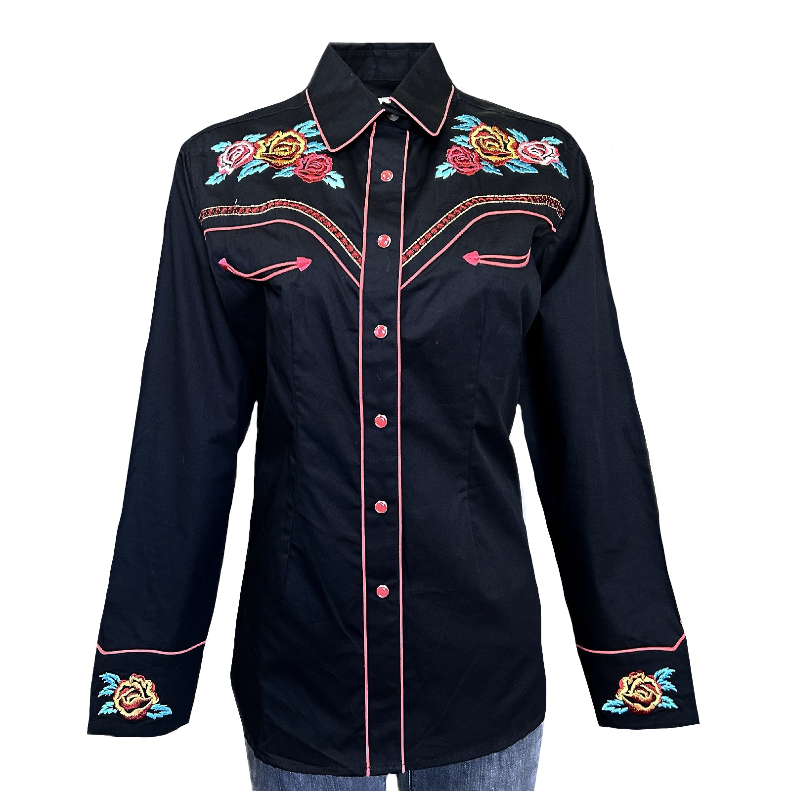 Women’s Vintage Rose Bouquet Embroidery Western Shirt