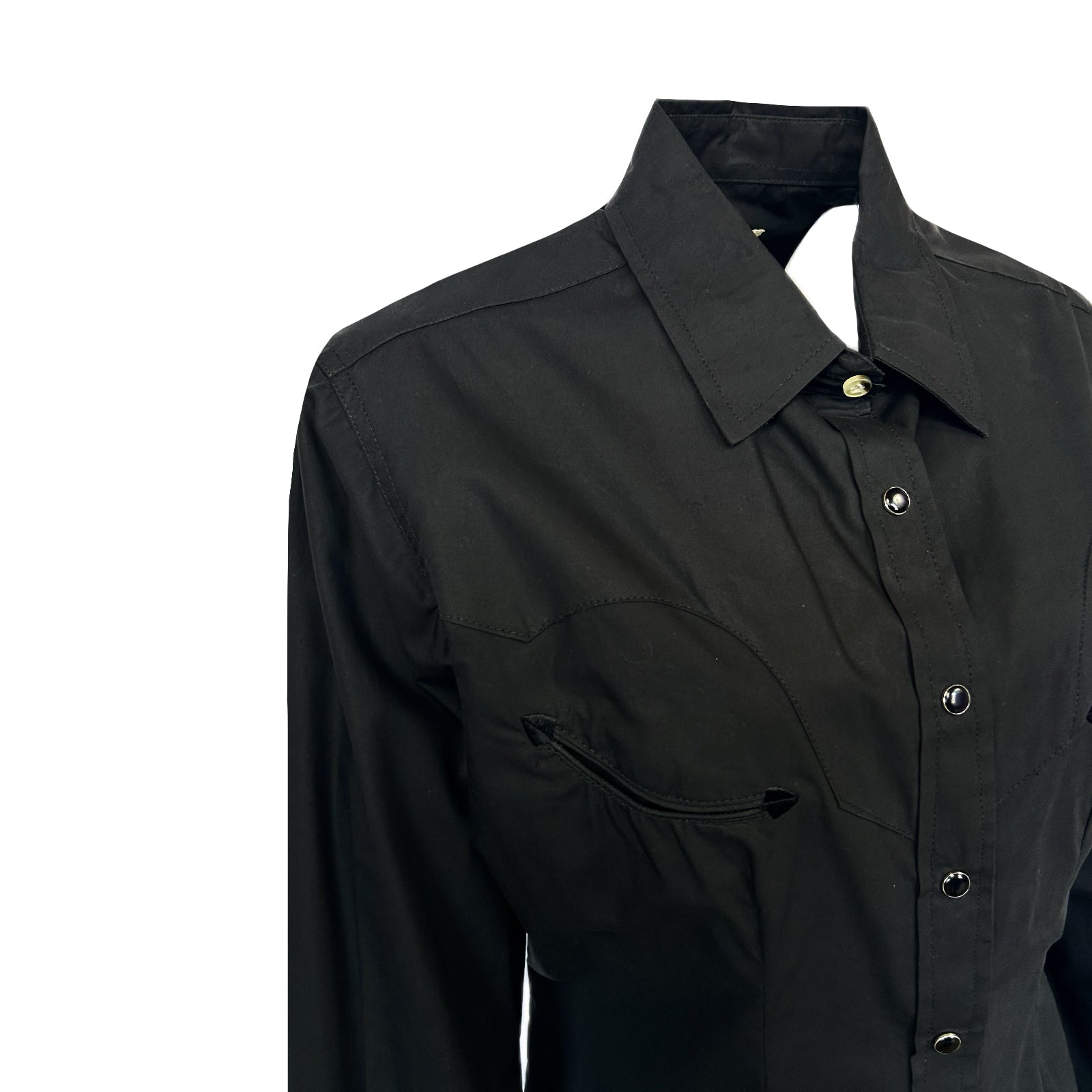Women's Solid Black 100% Cotton Western Shirt - L Women's Solid Black 100% Cotton Western Shirt - L