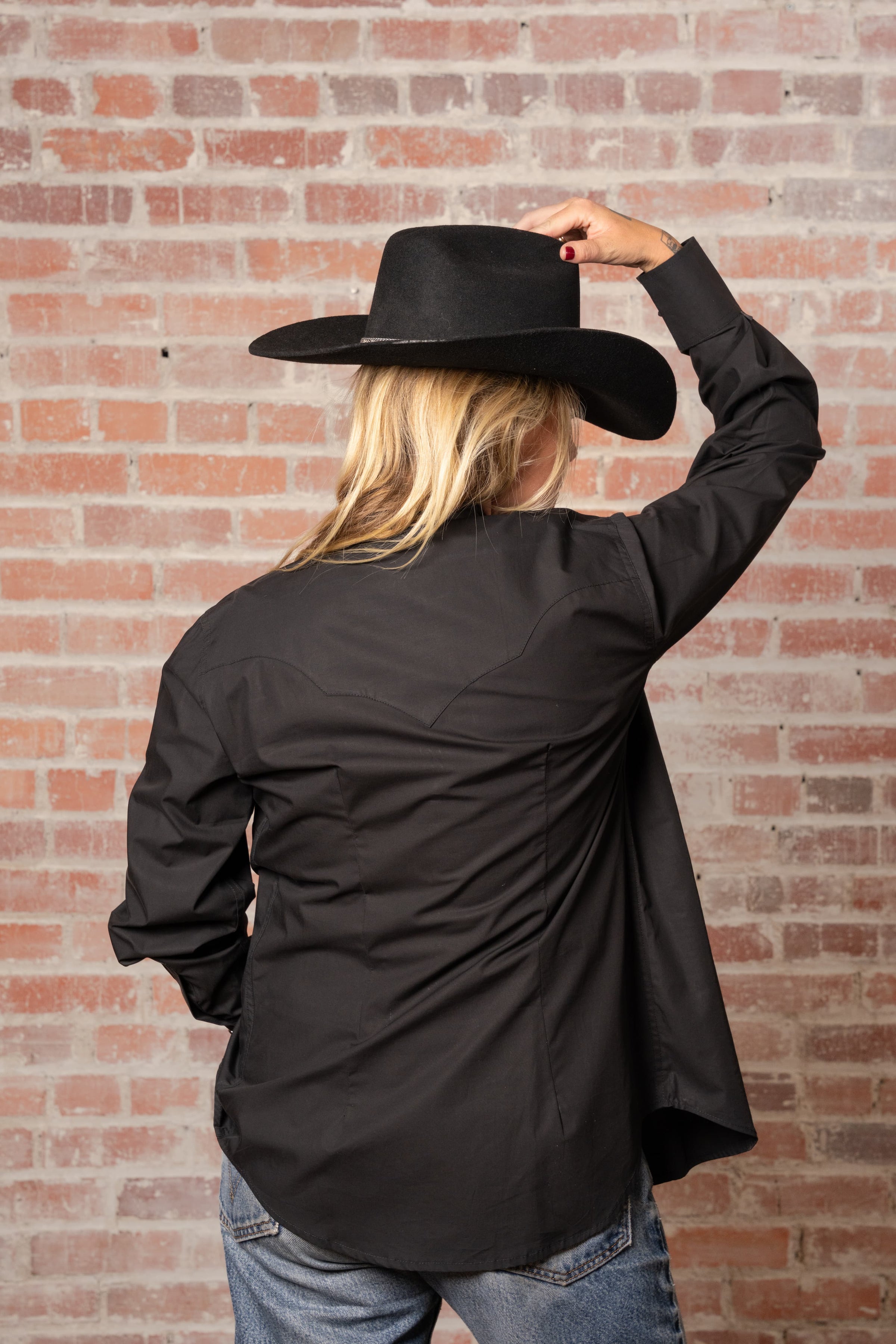 Women's Solid Black 100% Cotton Western Shirt
