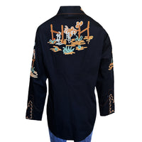 Women's Vintage Cactus & Cowgirl Boots Embroidered Western Shirt in Black