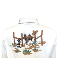 Women's Vintage Cactus & Cowgirl Boots Embroidered Western Shirt in Ivory