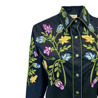 Women's Vintage Navy Floral Crochet Embroidered Western Shirt