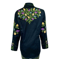 Women's Vintage Navy Floral Crochet Embroidered Western Shirt