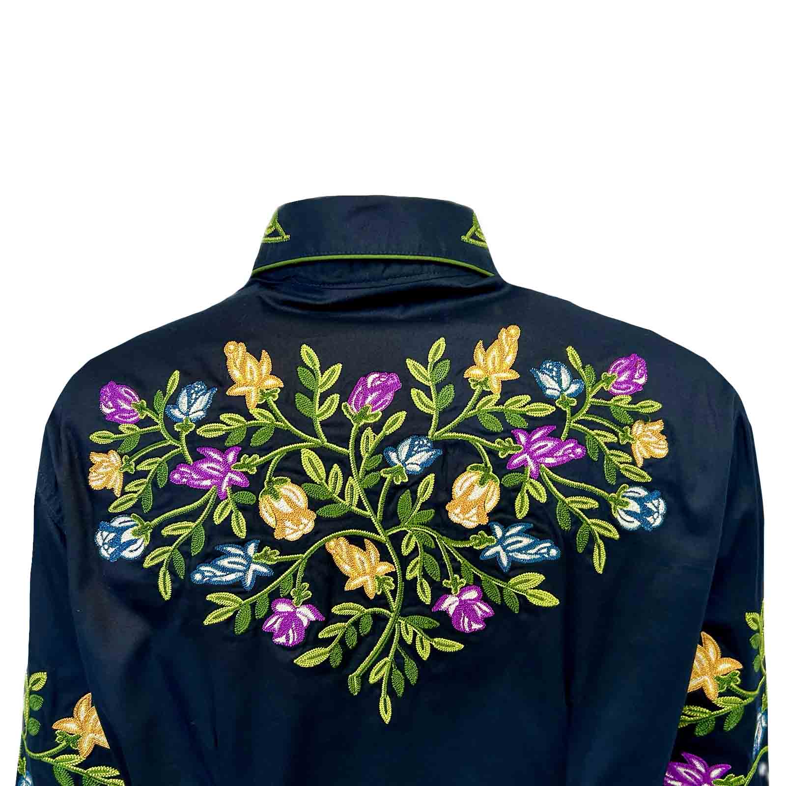 Women's Vintage Navy Floral Crochet Embroidered Western Shirt