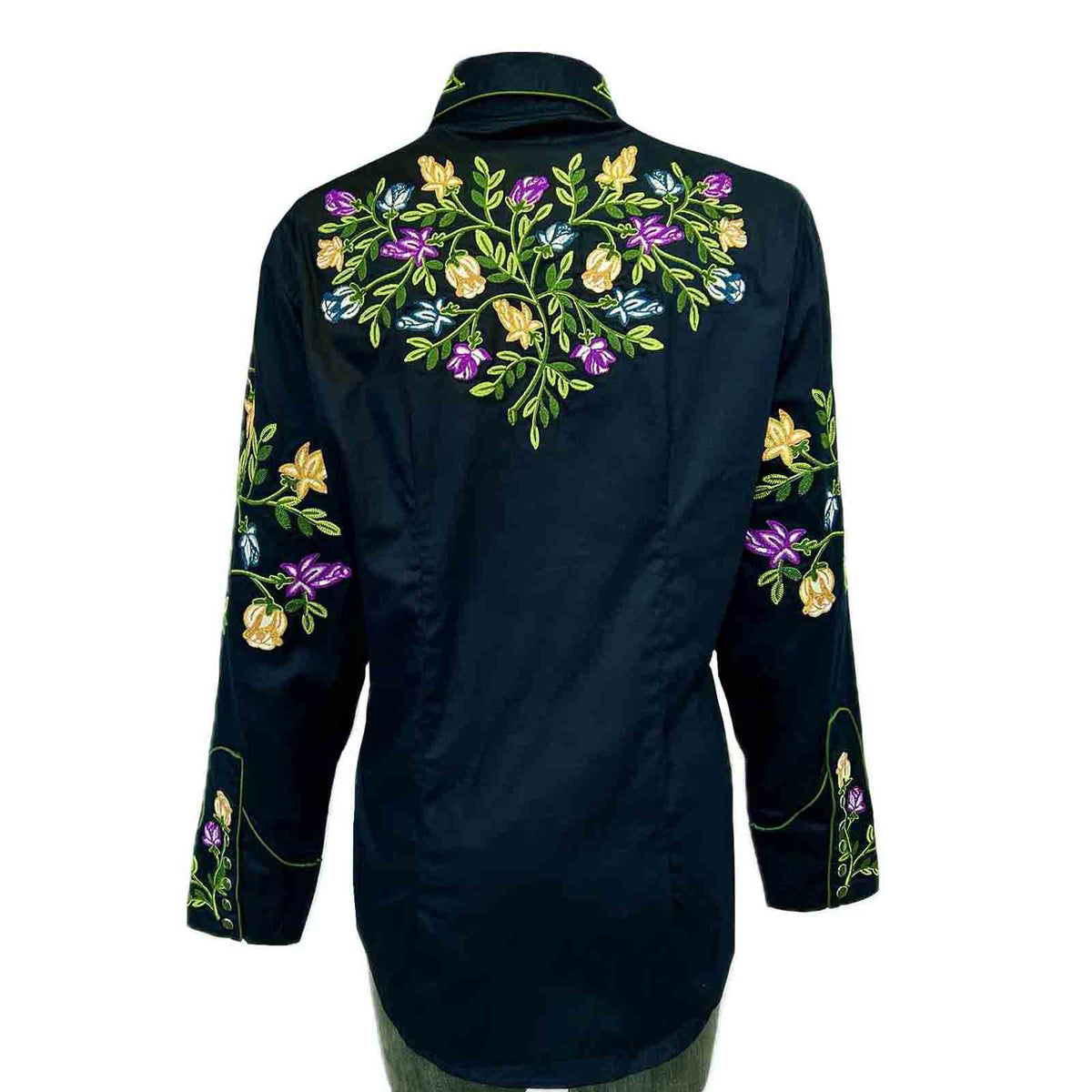 Women's Vintage Navy Floral Crochet Embroidered Western Shirt