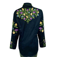 Women's Vintage Navy Floral Crochet Embroidered Western Shirt
