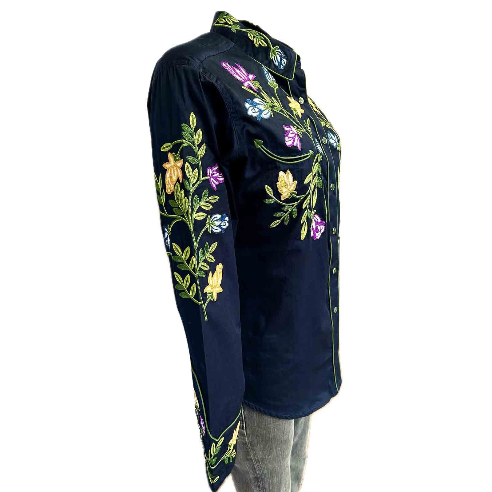 Women's Vintage Navy Floral Crochet Embroidered Western Shirt