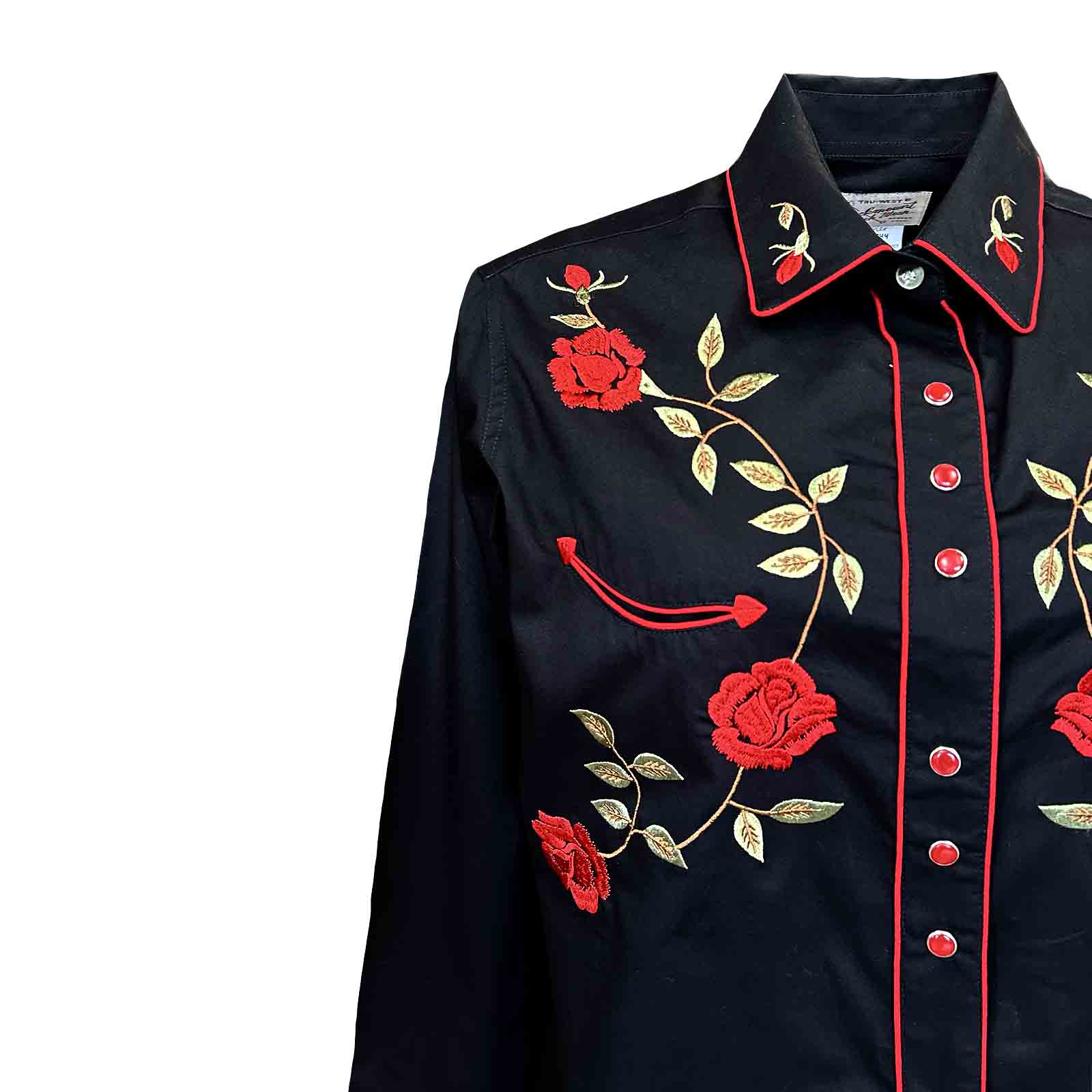 Rockmount Women's Vintage Black Skull & Roses Chain Stitch Embroidery  Western Shirt