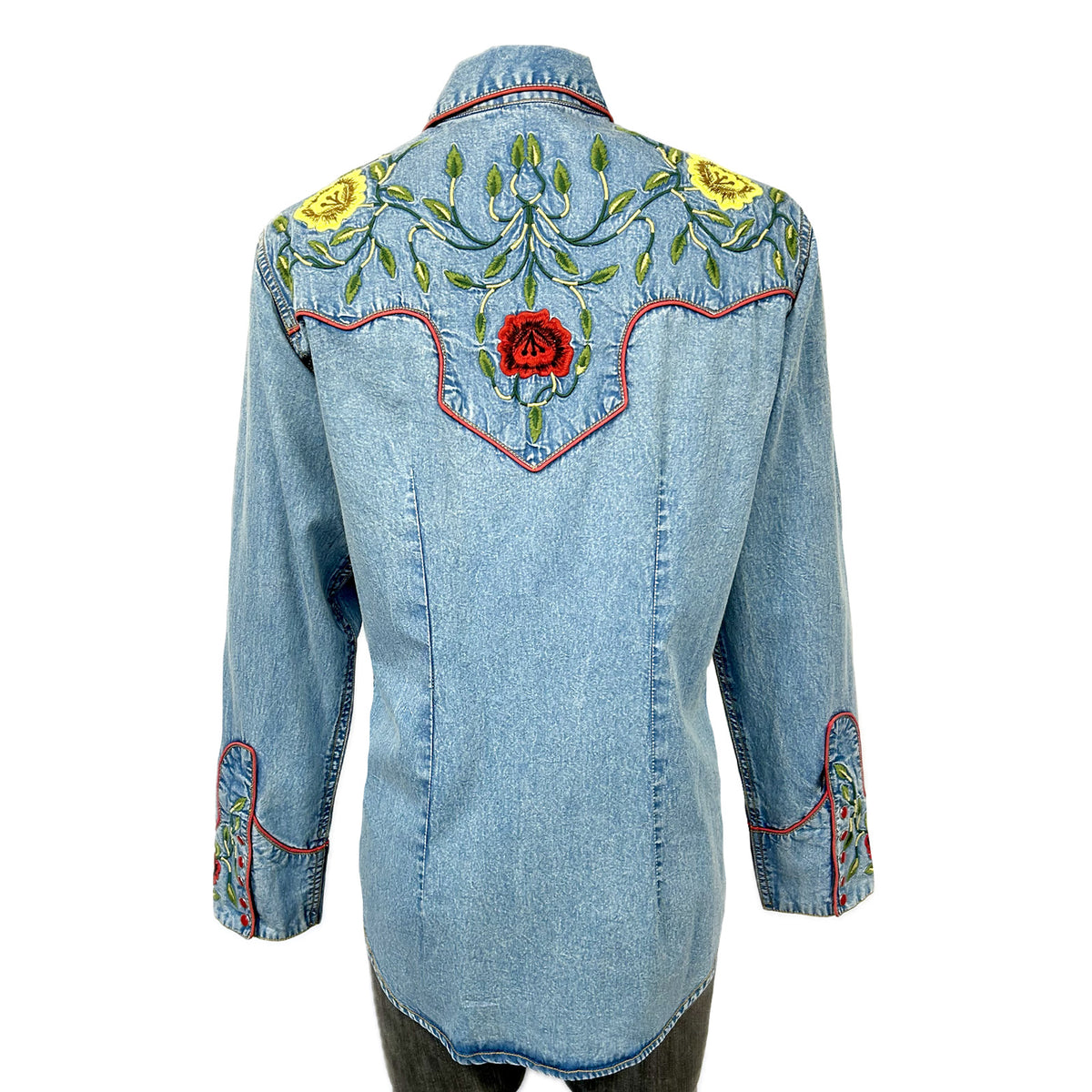 Women's Vintage Denim Floral Embroidered Western Shirt